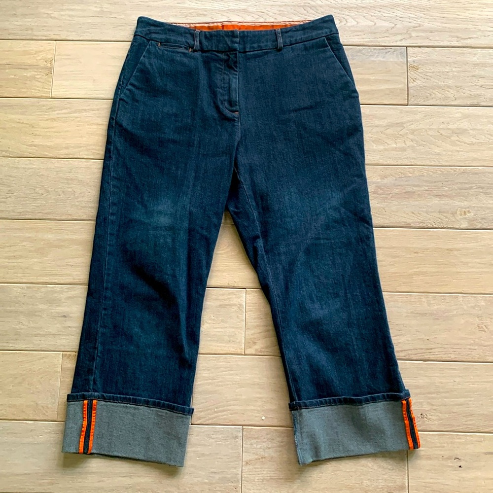 Lands End stretch denim crop pants w cool fun orange accent Size 10 New no tag